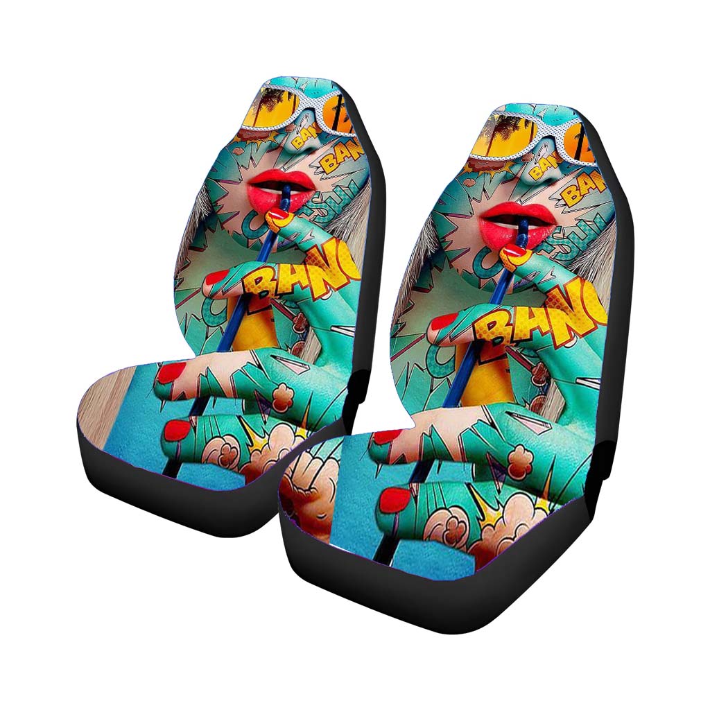 Pop Art Girl Bang Pattern Pop Car Front Seat Covers