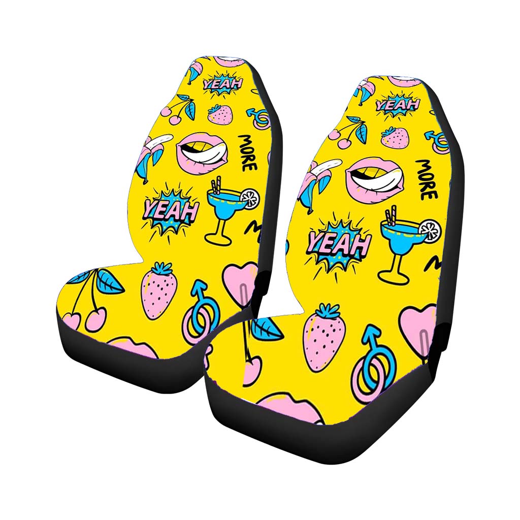Pop Cartoon Pattern Lips And Tropical Yellow Backg Car Front Seat Covers