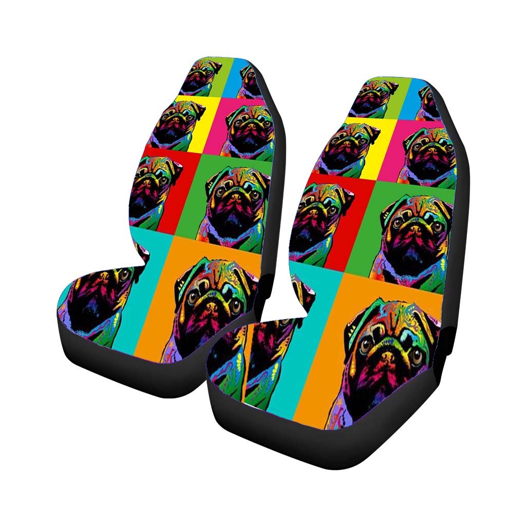 Portrait Pug Dog Face Pop Art Cute Face Pattern Car Front Seat Covers