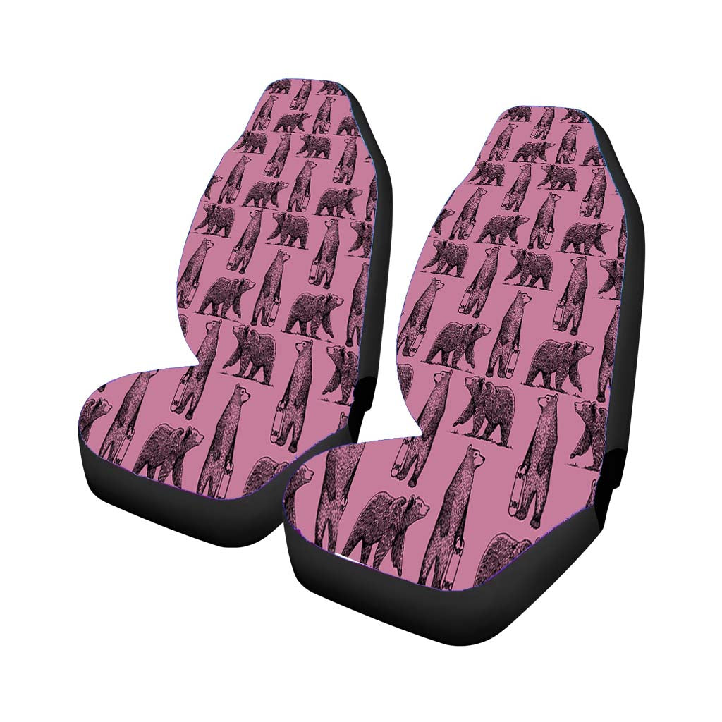 Purple And Black Skate Bear Illustrations Pattern Car Front Seat Covers