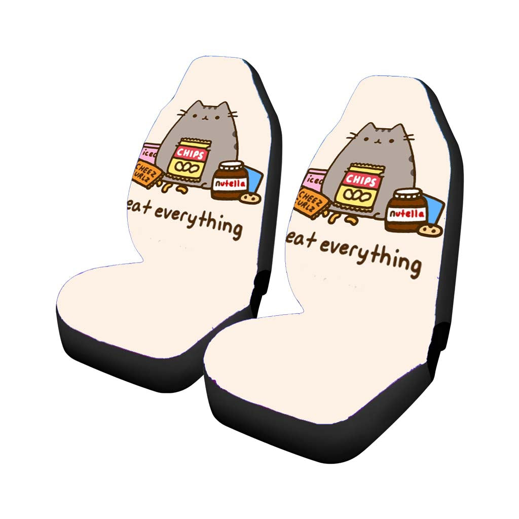 Pusheen The Cat Eat Every Thing Car Front Seat Covers