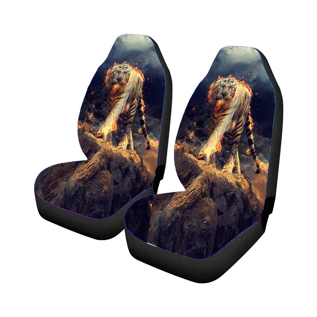 Raging White Tiger Car Front Seat Covers