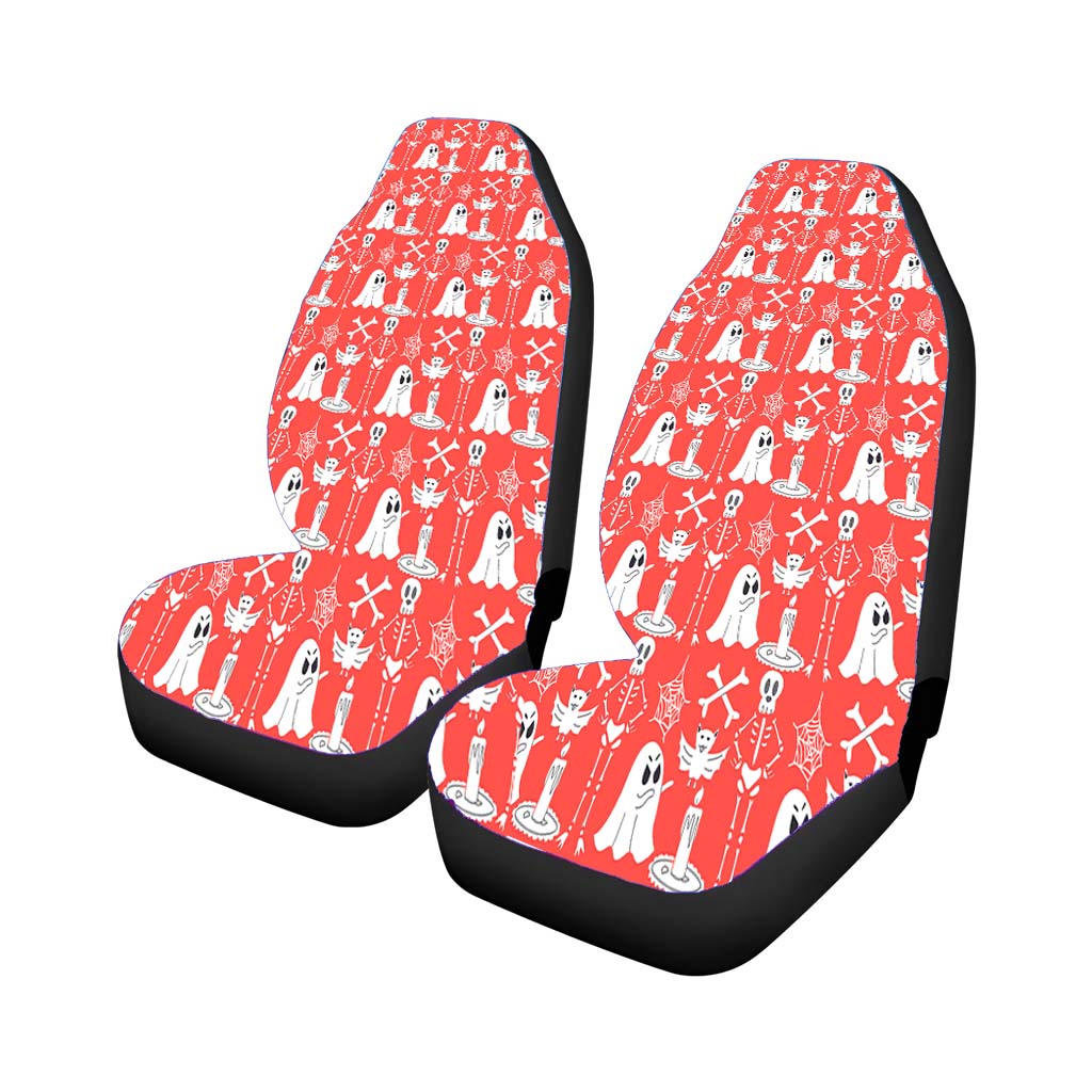 Red Pattern Halloween Ghost Skeleton Car Front Seat Covers