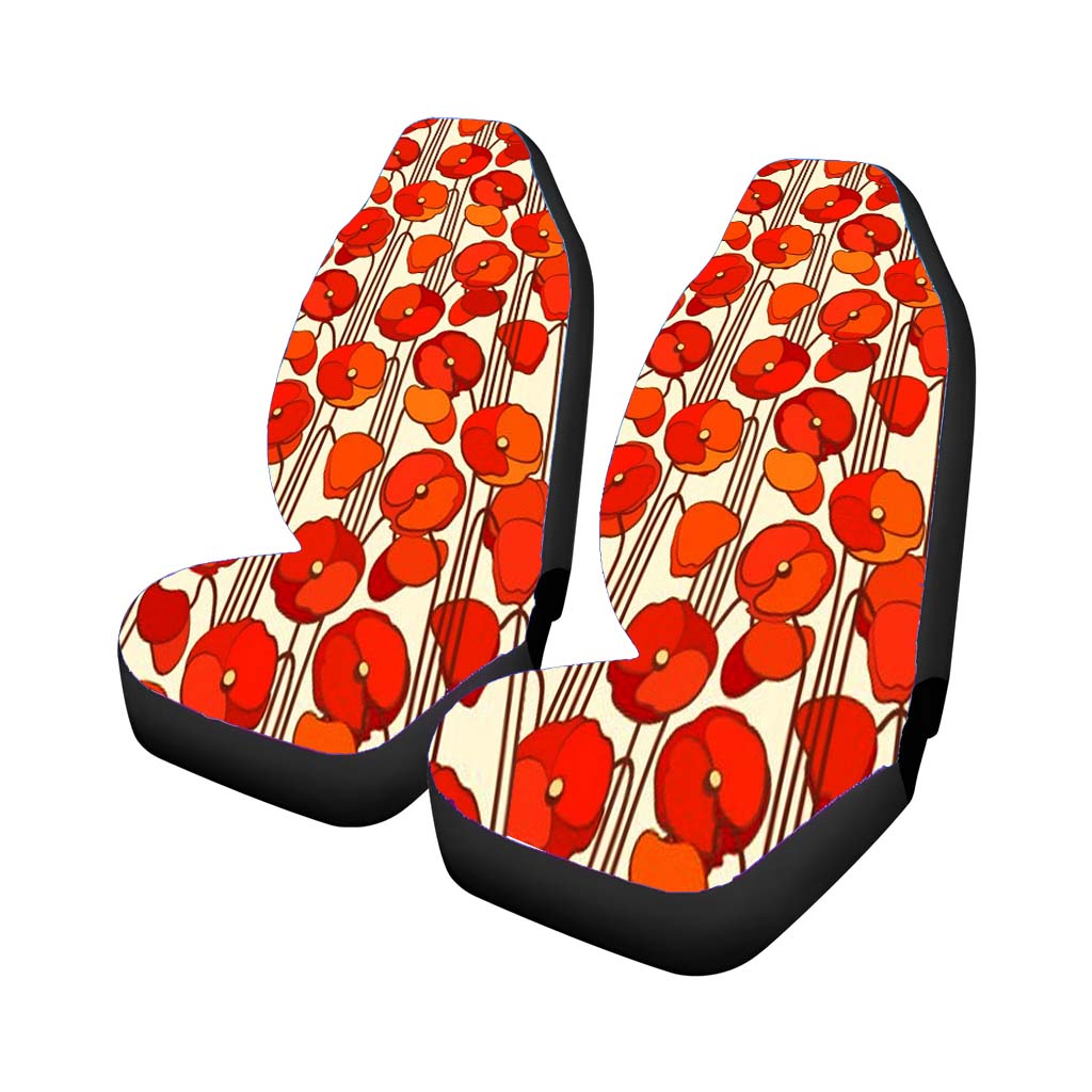 Red Poppy Flower Car Front Seat Covers