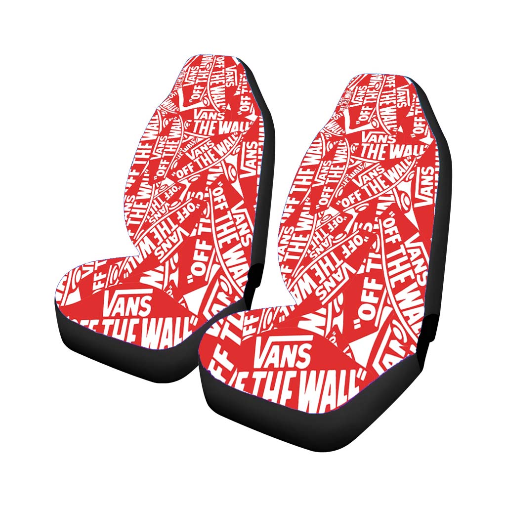 Red White Vans Logo Pattern Car Front Seat Covers