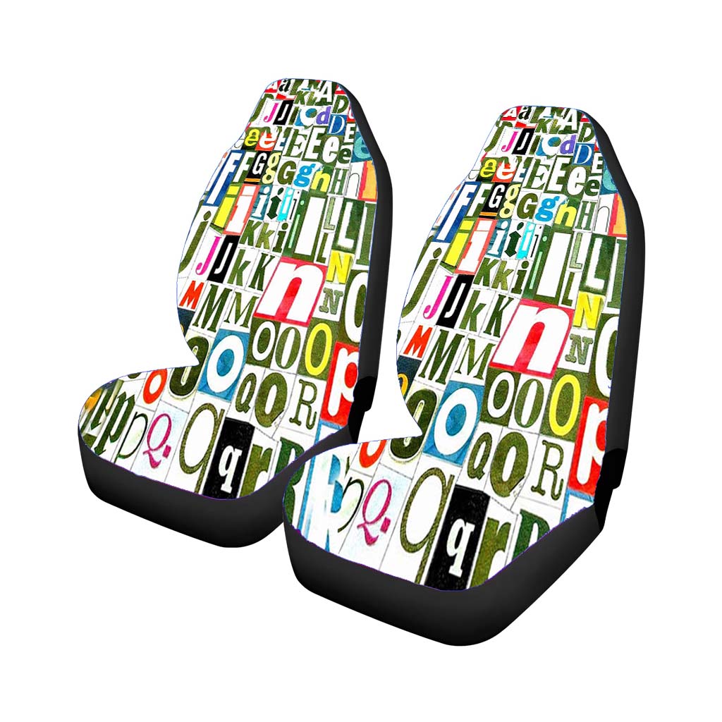 Retro Alphabet Green Collage Car Front Seat Covers