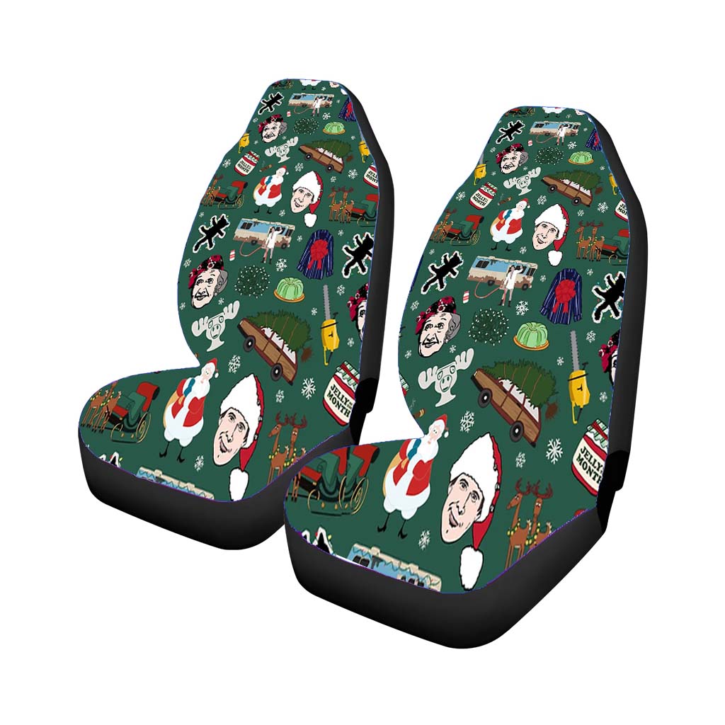 Retro Vintage Family Holiday Green Christmas Vacation Car Front Seat Covers