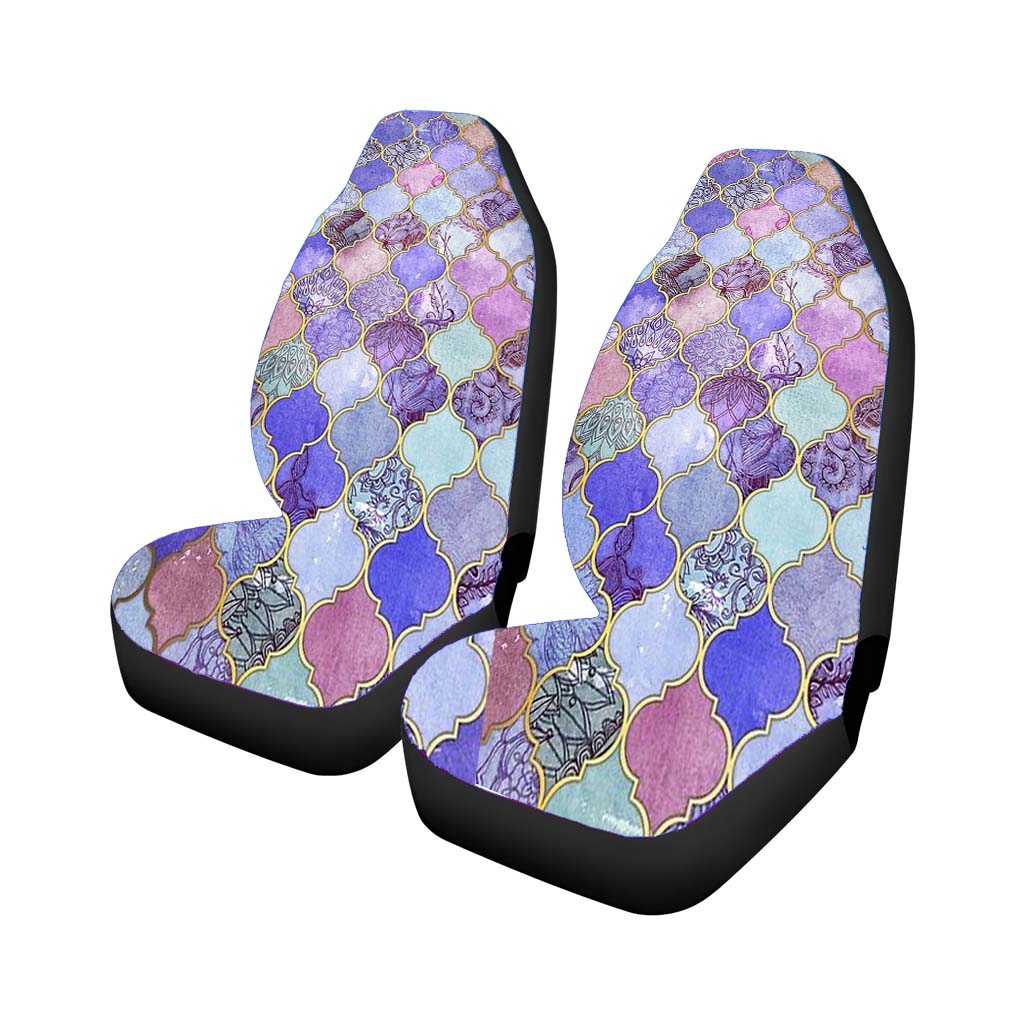 Royal Purple Mauve Indigo Moroccan Tile Pattern Car Front Seat Covers