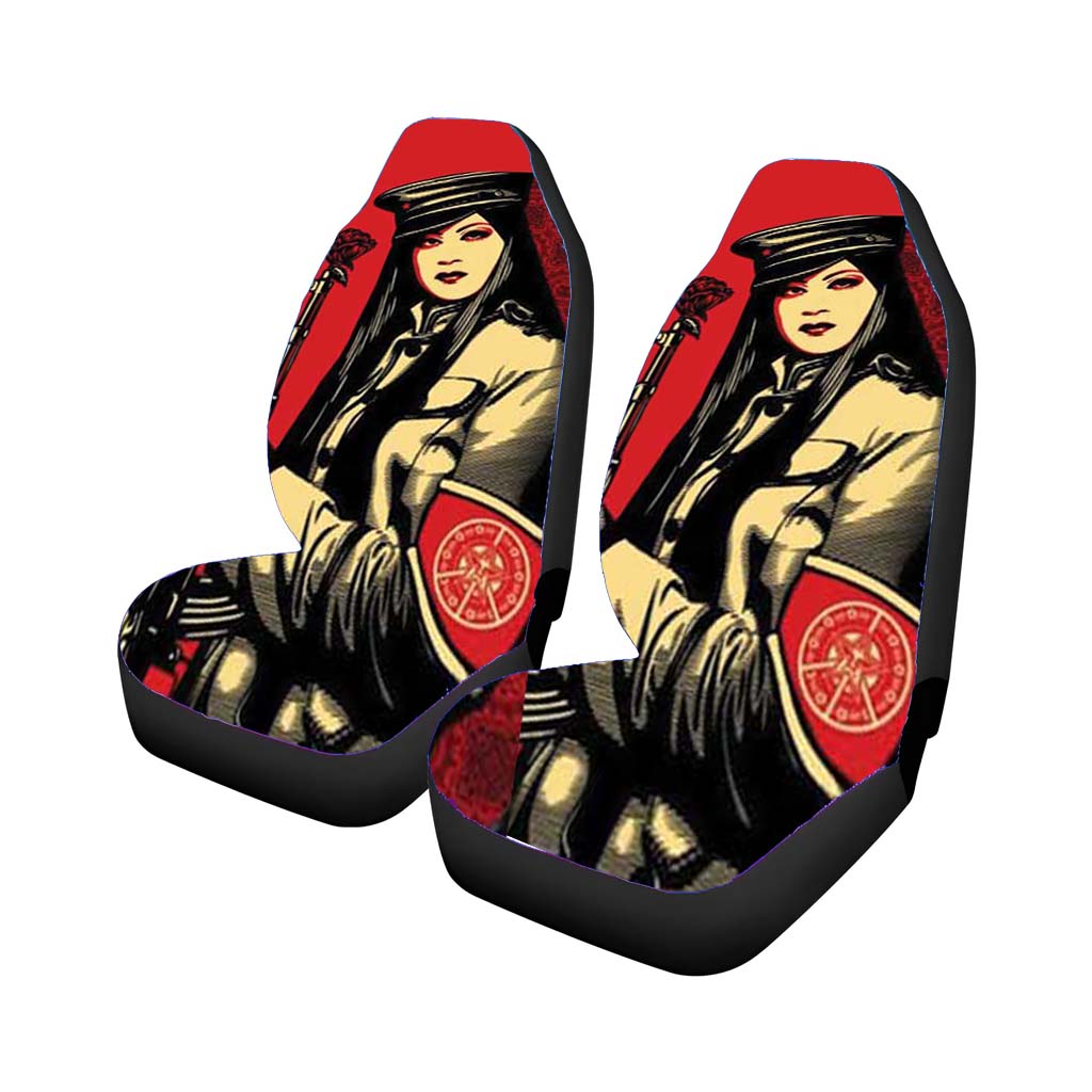 Shepard Fairey Female Soldier Car Front Seat Covers