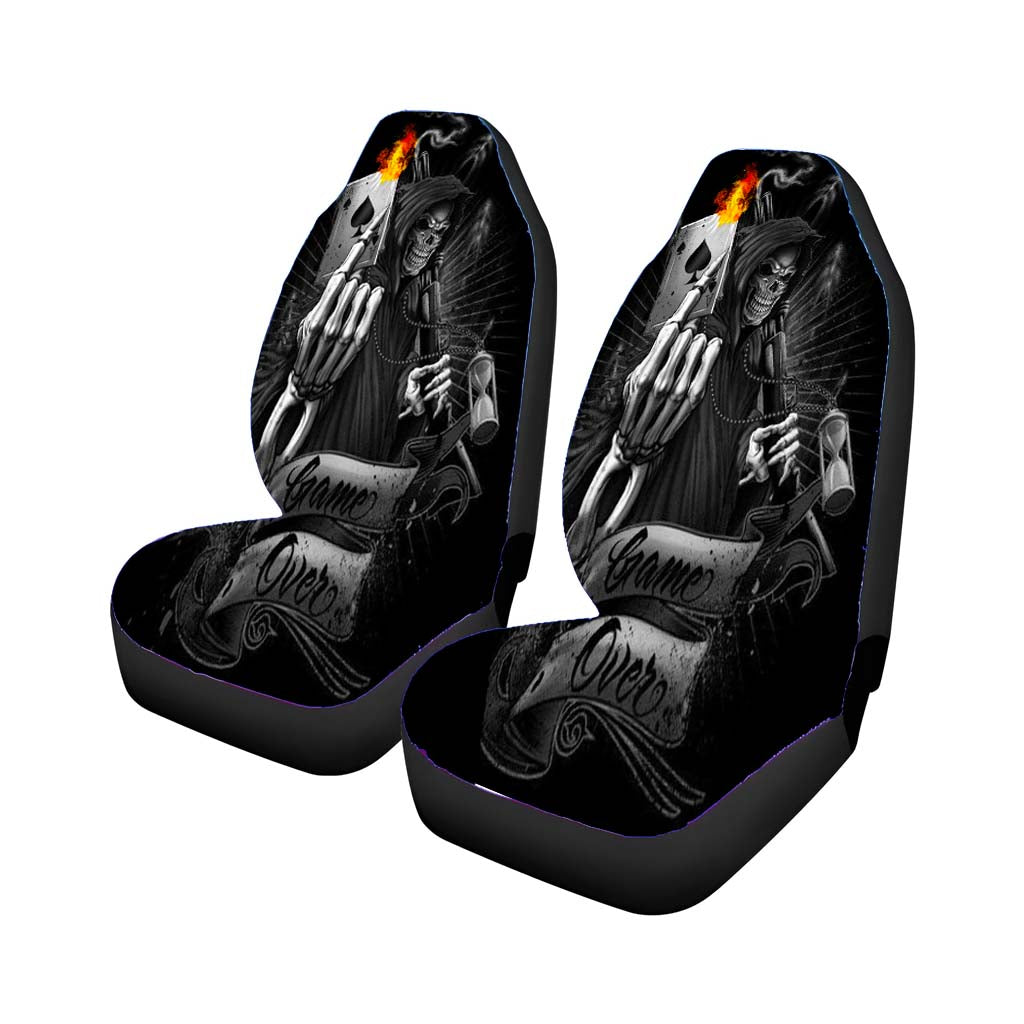 Skull Card Game Over Car Front Seat Covers