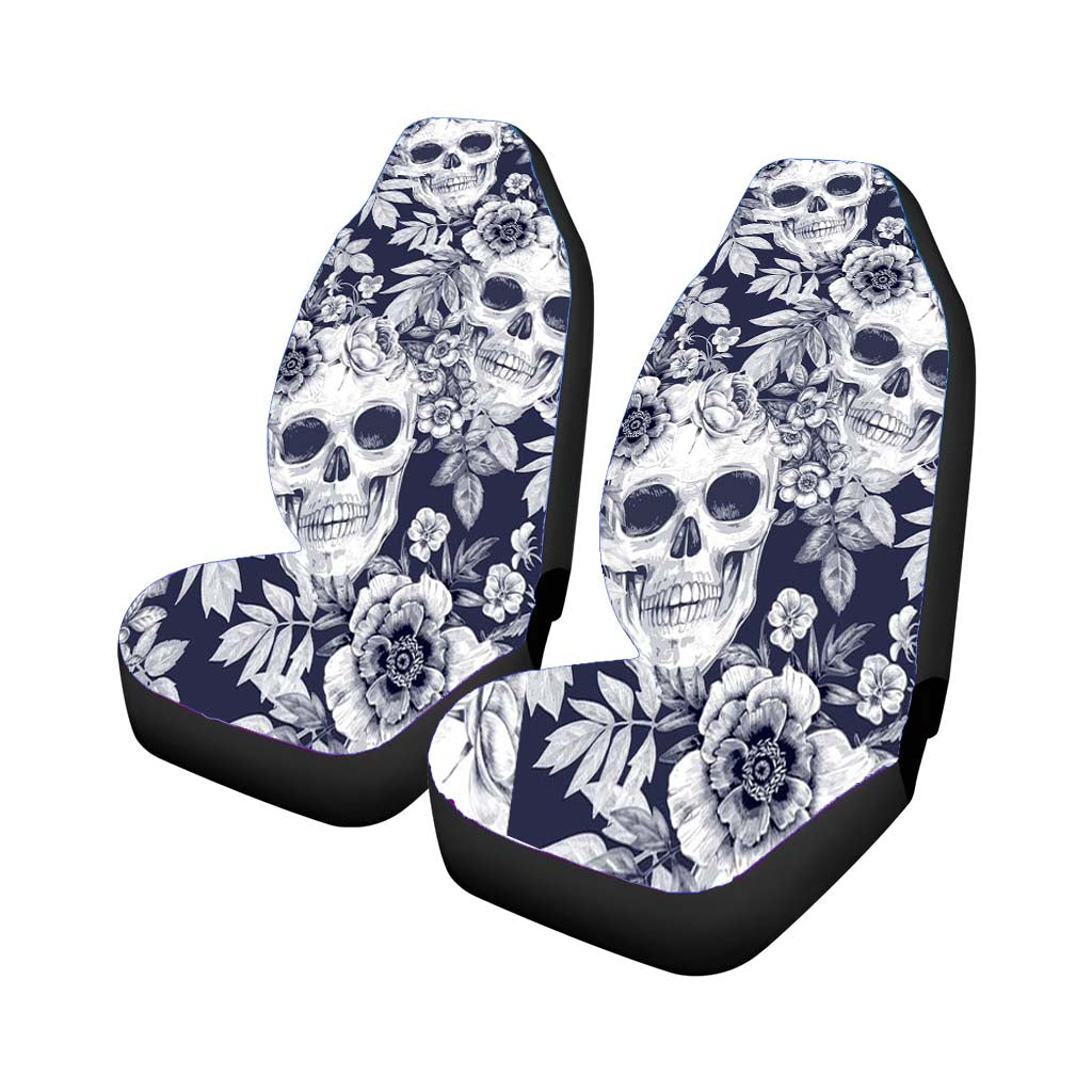 Skull Pattern On Grey Forest Car Front Seat Covers