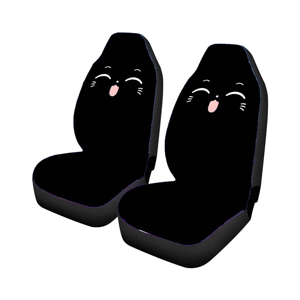 Smile Cat Lovely Animal Pattern Cartoon Black Car Front Seat Covers