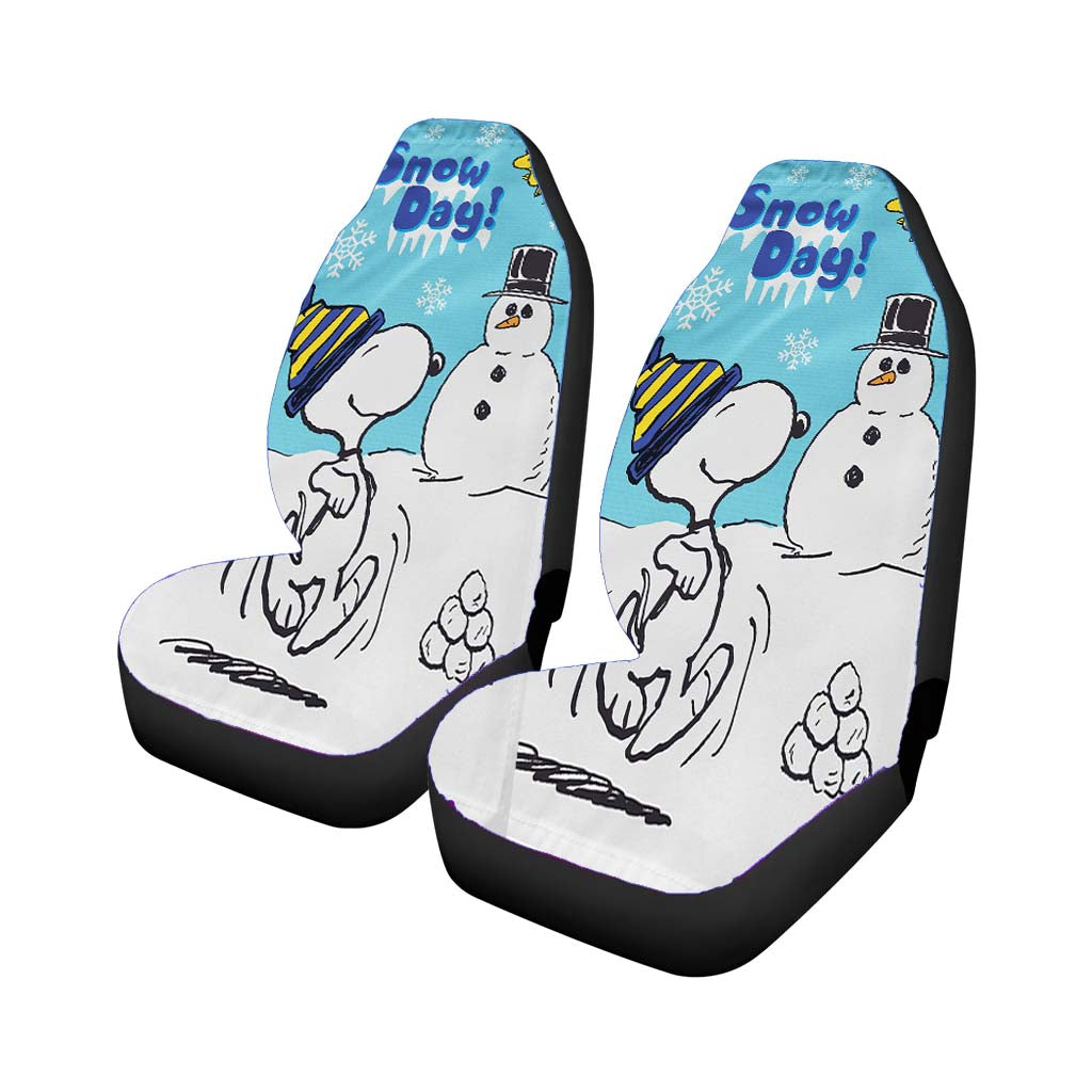 Snoopy And Woodstock Winter Car Front Seat Covers