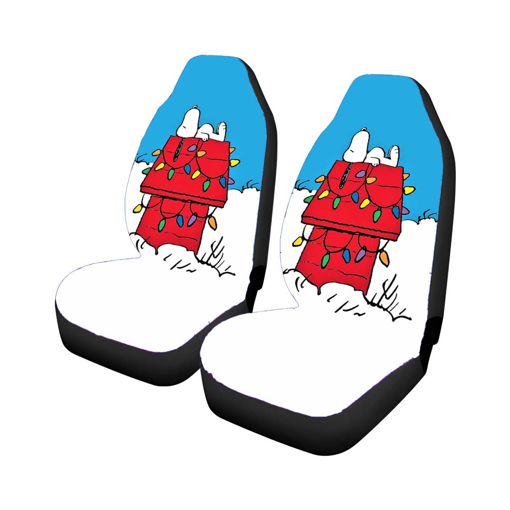 Snoopy Christmas Dog House Car Front Seat Covers