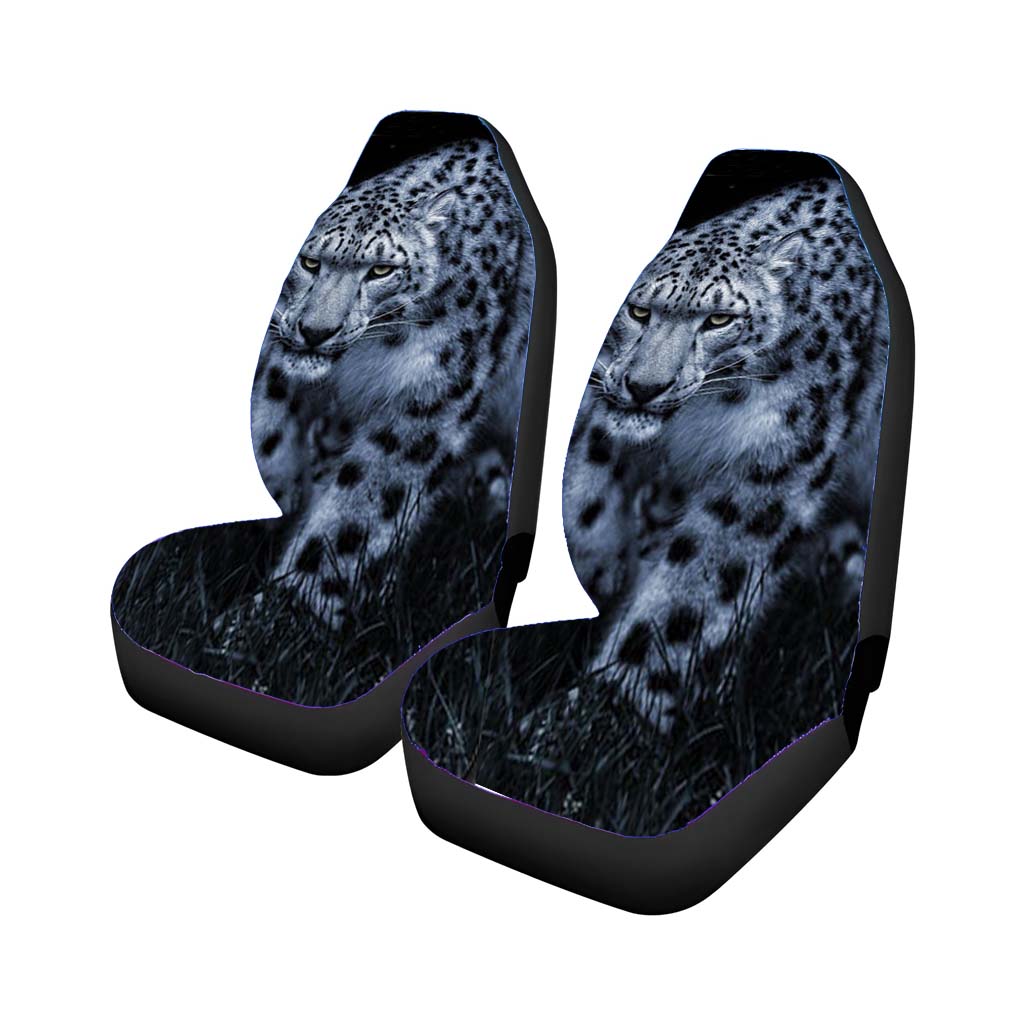 Snow Leopard Black Car Front Seat Covers