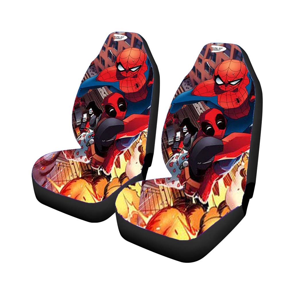Spiderman And Deadpool Funny Car Front Seat Covers