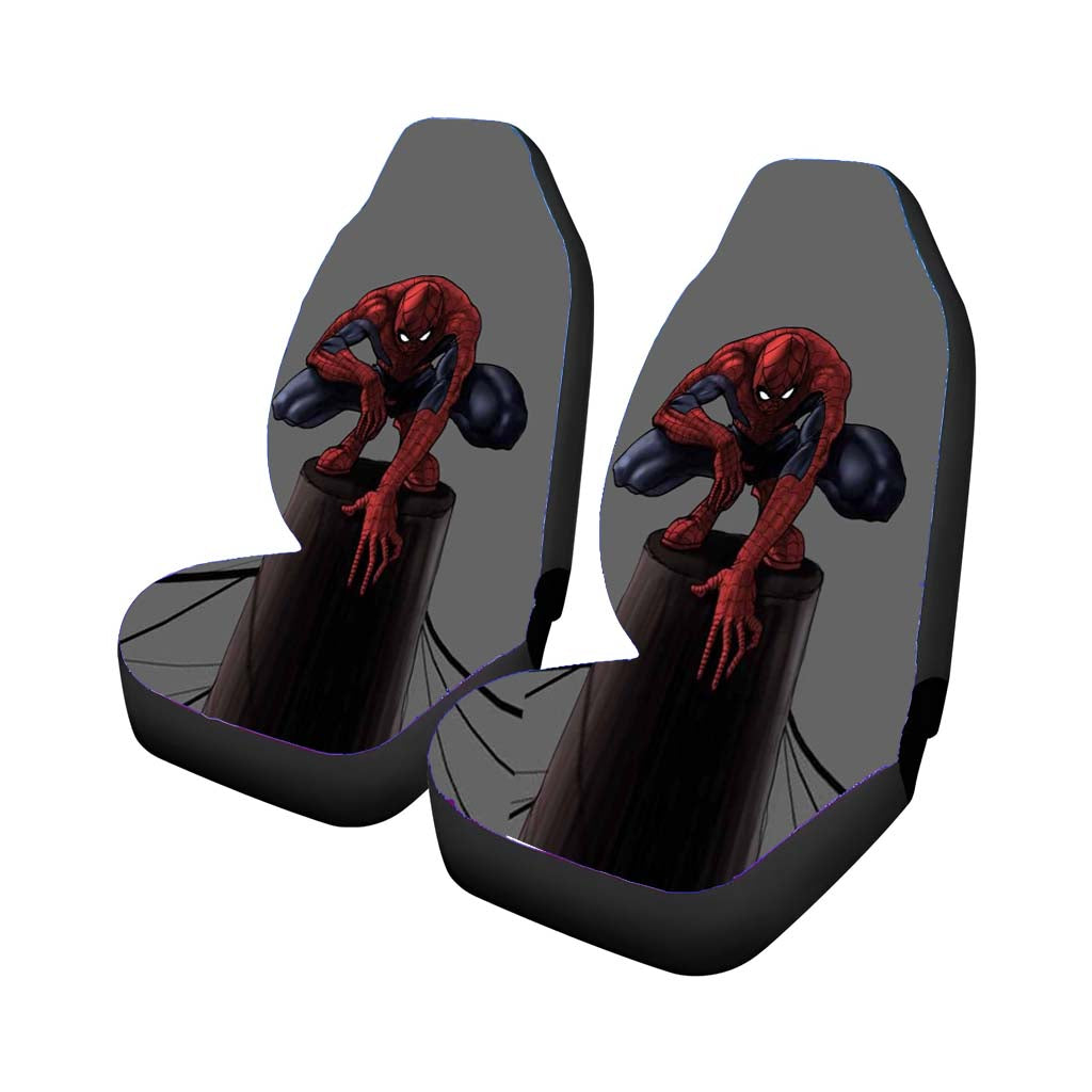 Spiderman Cityscape Cartoon Wallpaper Car Front Seat Covers