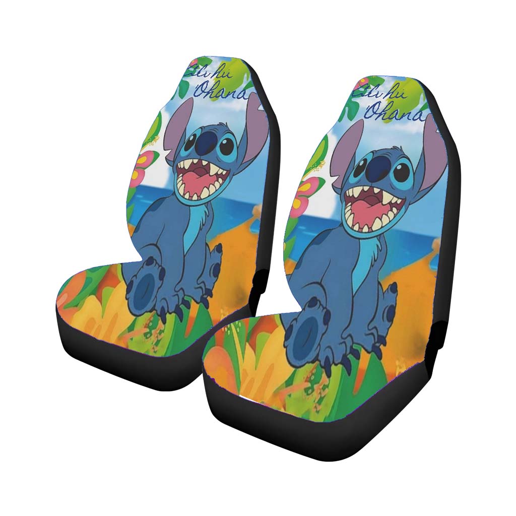 Stitch From Disney'S Movie Lilo And Stitch With Aloha Car Front Seat Covers