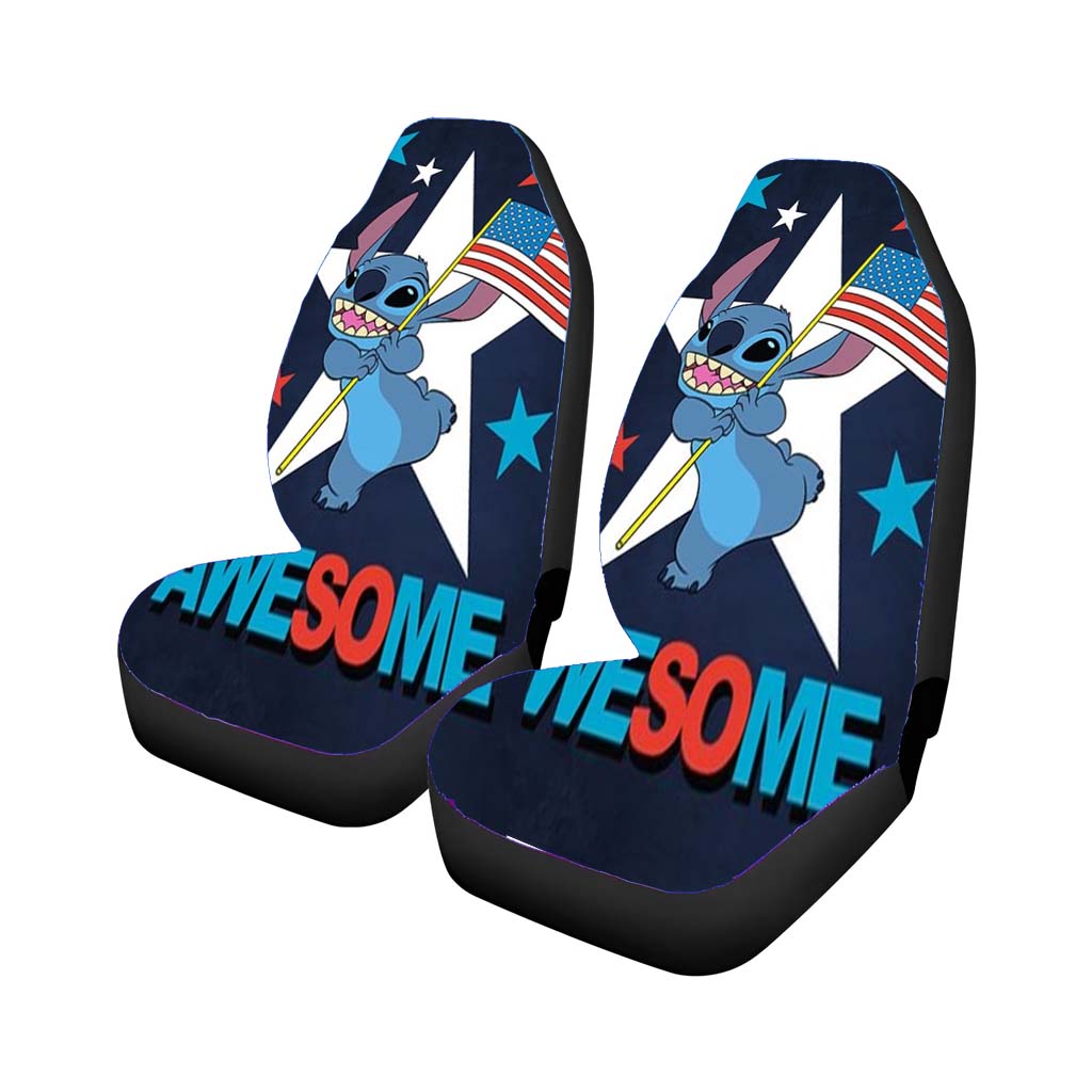 Stitch Patriotic Awesome Car Front Seat Covers