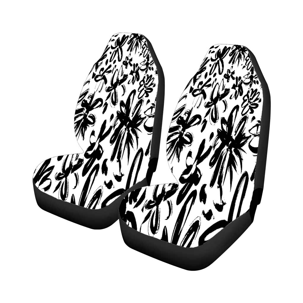 Subtle Painted Flowers Black And Whit Car Front Seat Covers