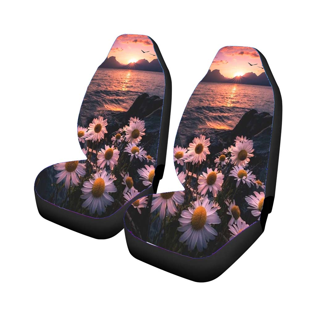Sunset And Flowers Car Front Seat Covers