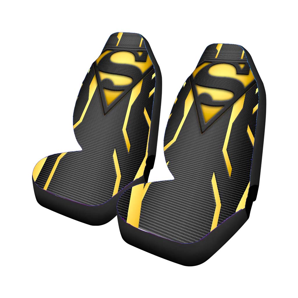 Superman Power Suit Black Gold Logo Car Front Seat Covers