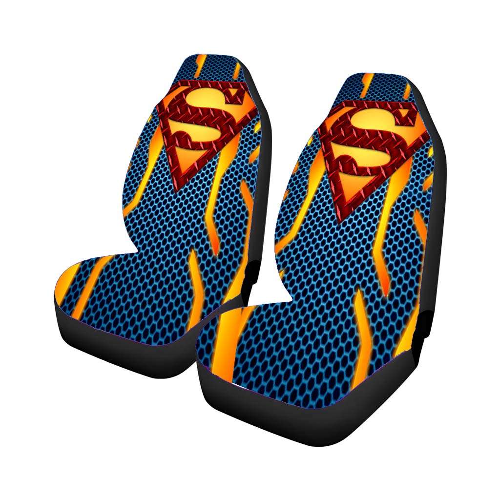 Superman Power Suit Blue Gold Logo Car Front Seat Covers
