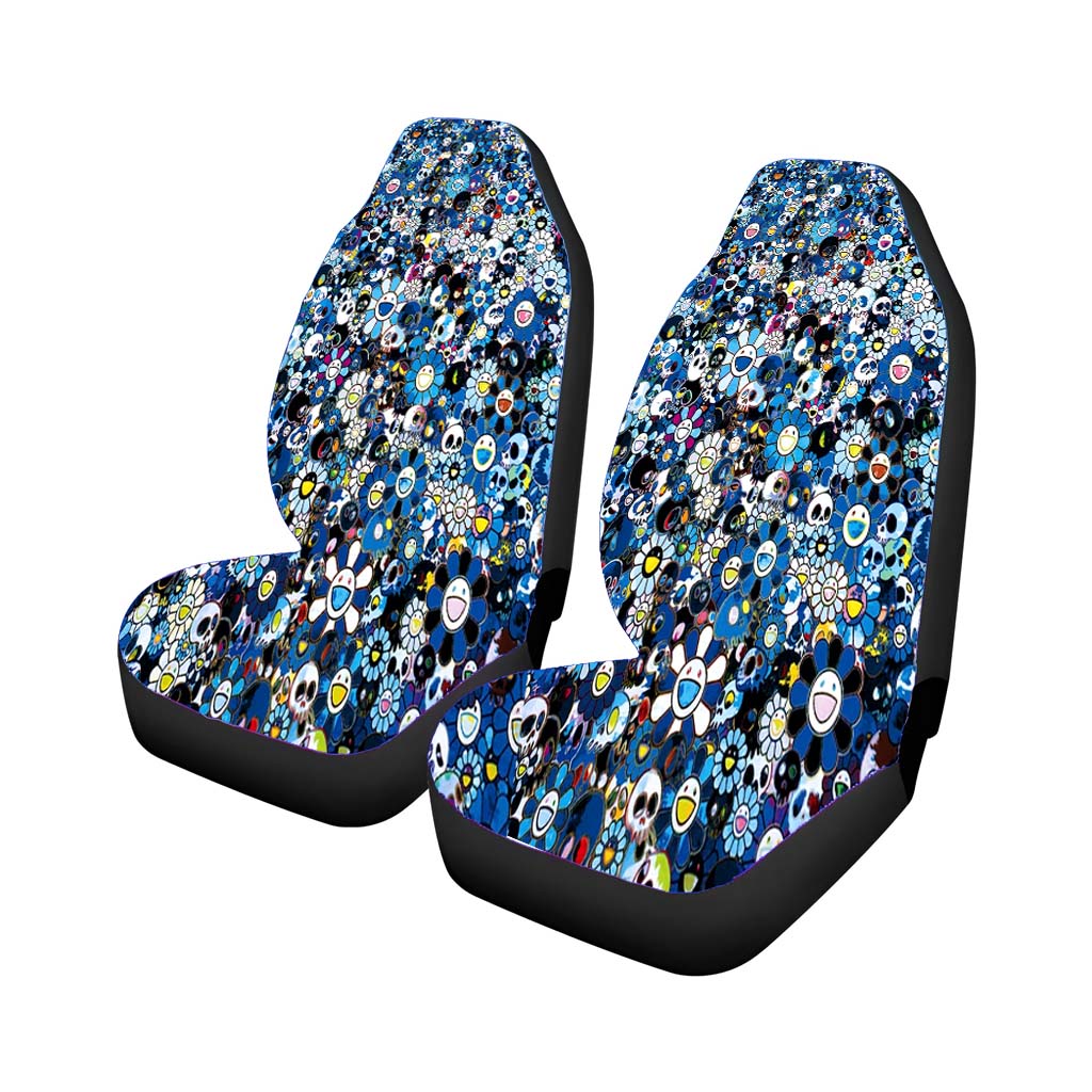 Takashi Murakami Murakami Blue Flower And Skulls Car Front Seat Covers