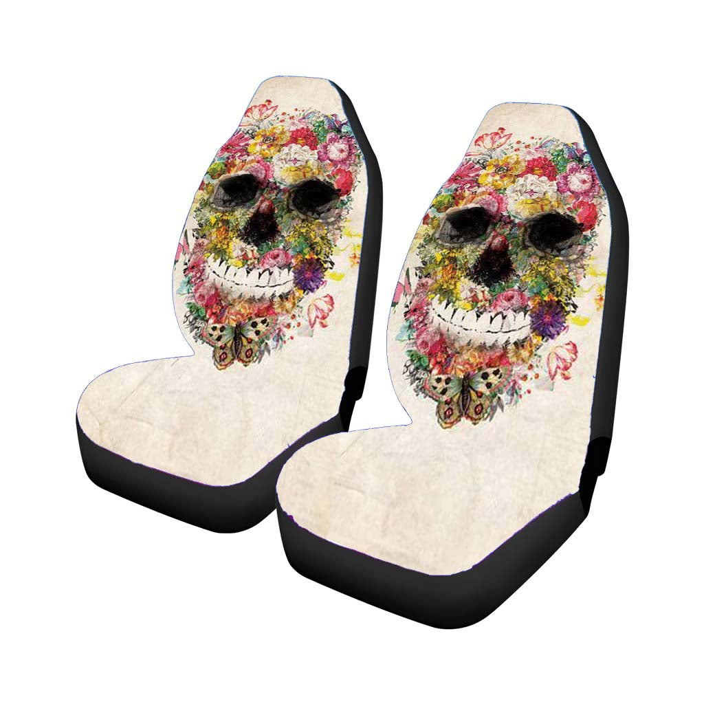 The Beautifull Flower Skull Car Front Seat Covers