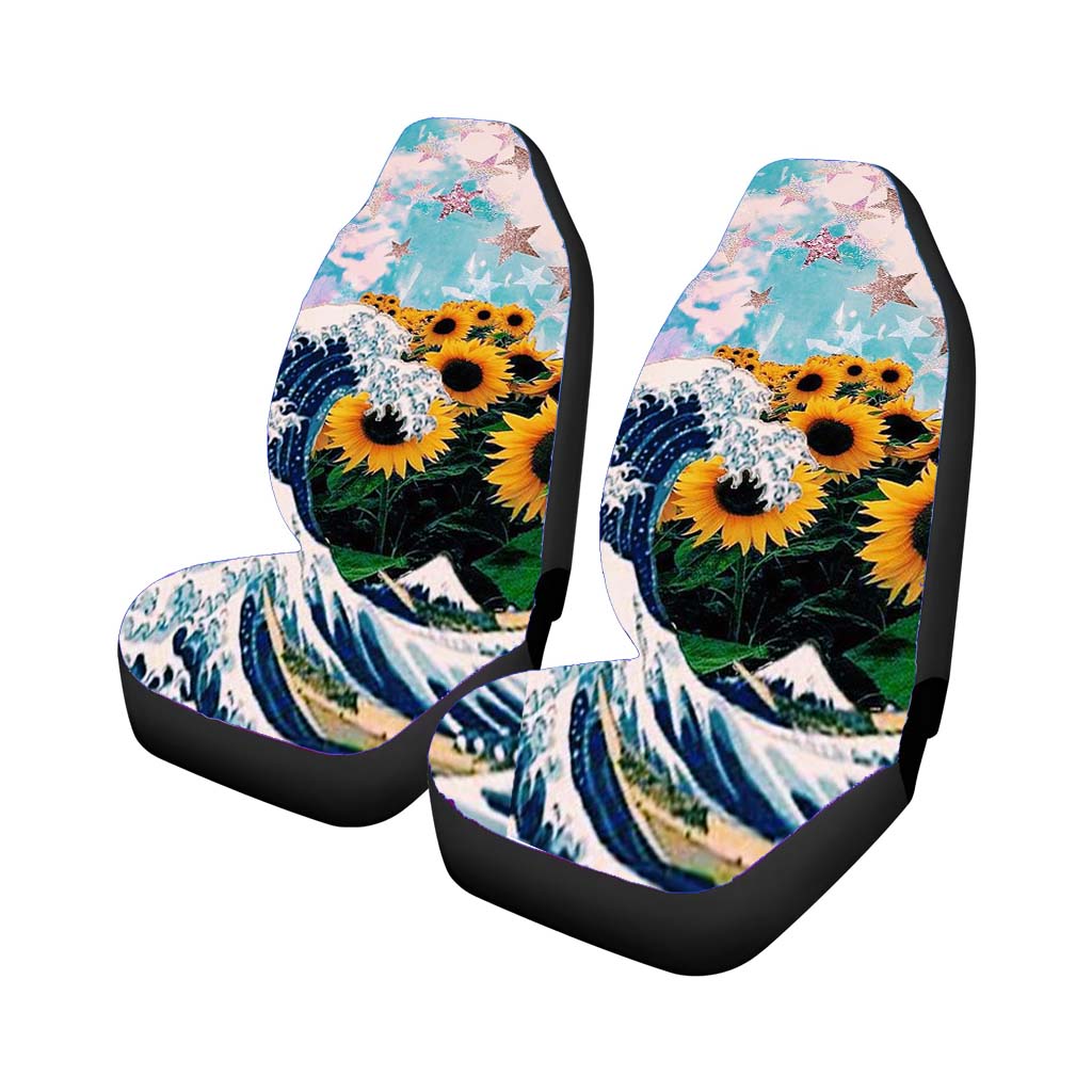 The Waves Sun Flowers And Star Collage Car Front Seat Covers