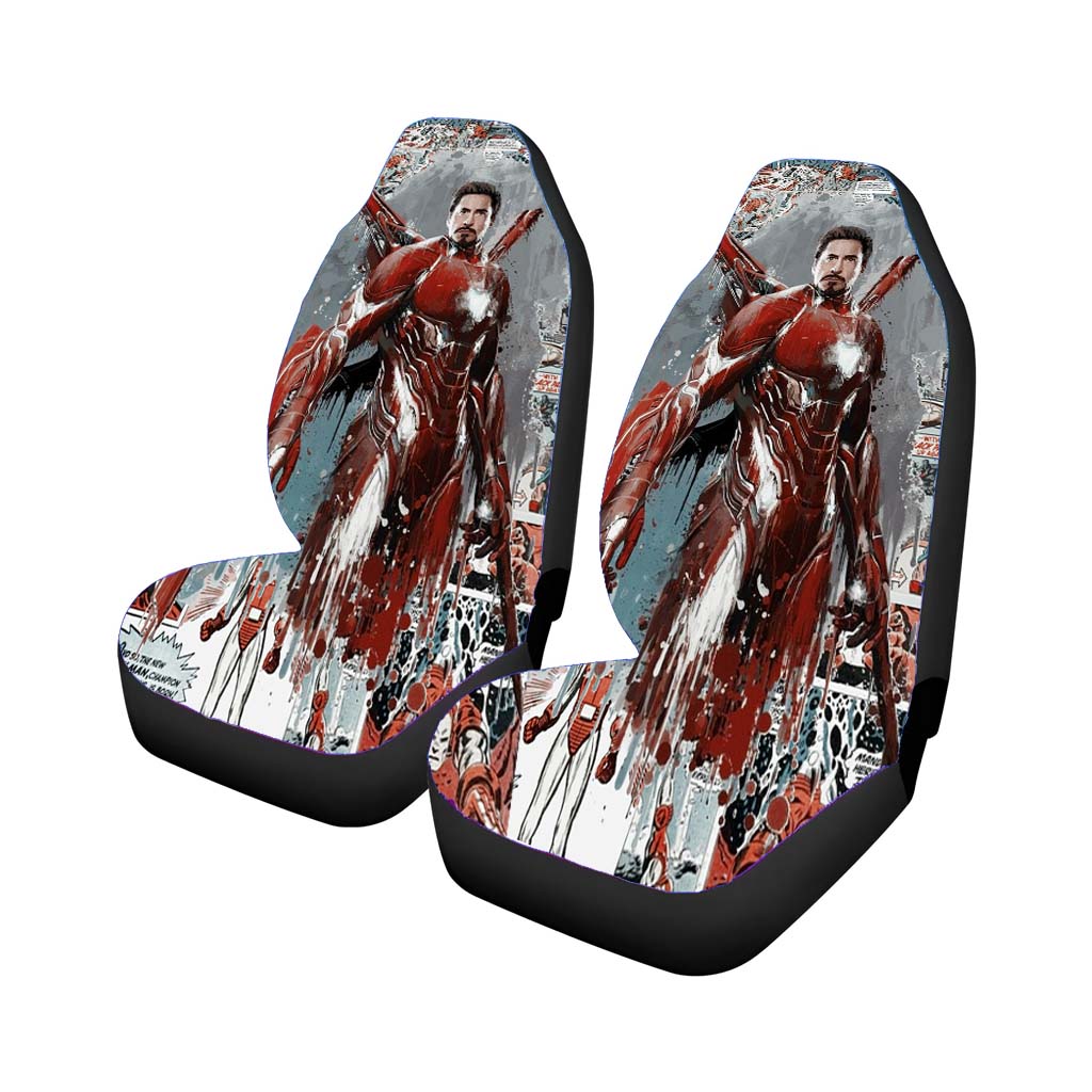 Tony Iron Man Comic Painting Artwork Wallpaper Car Front Seat Covers