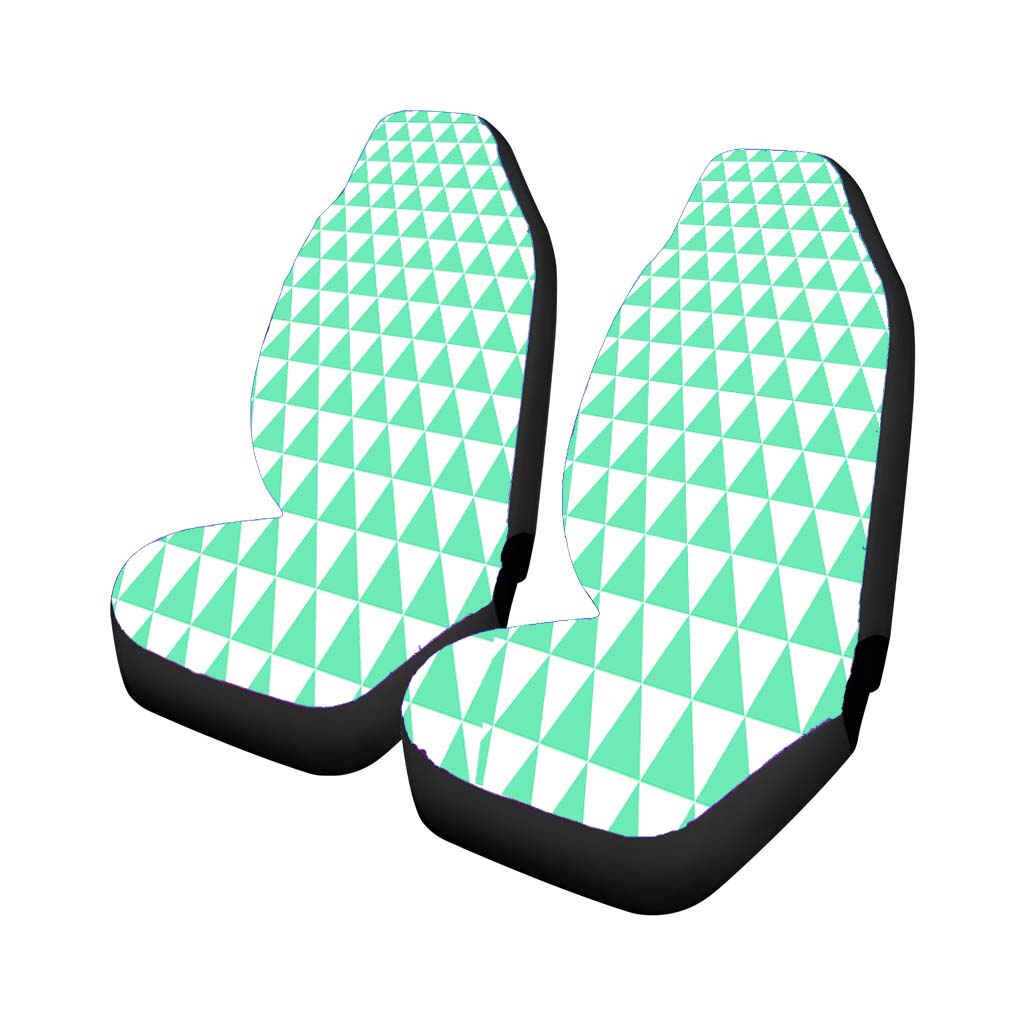 Turquoise And White Triangle Shape Pattern Geometric Art Prints Car Front Seat Covers