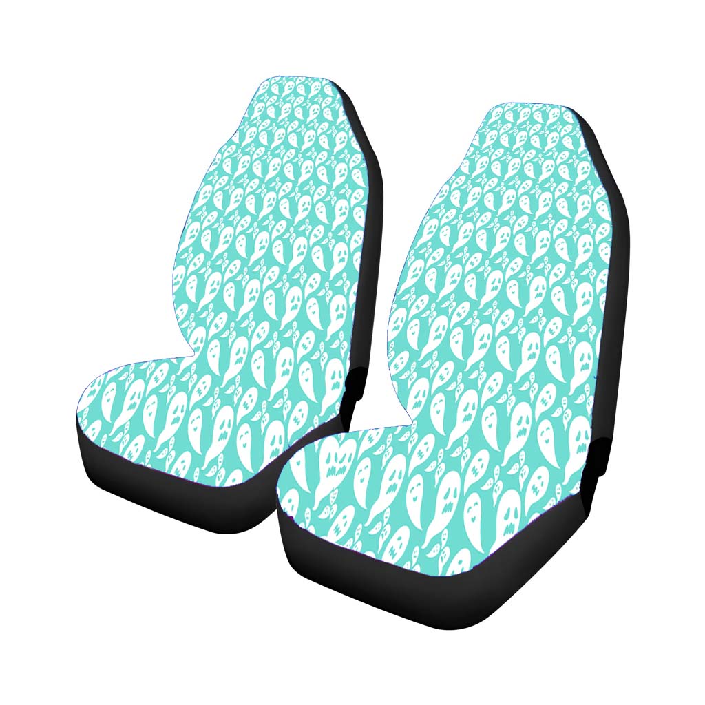 Turquoise Ghosts Pattern Halloween Car Front Seat Covers