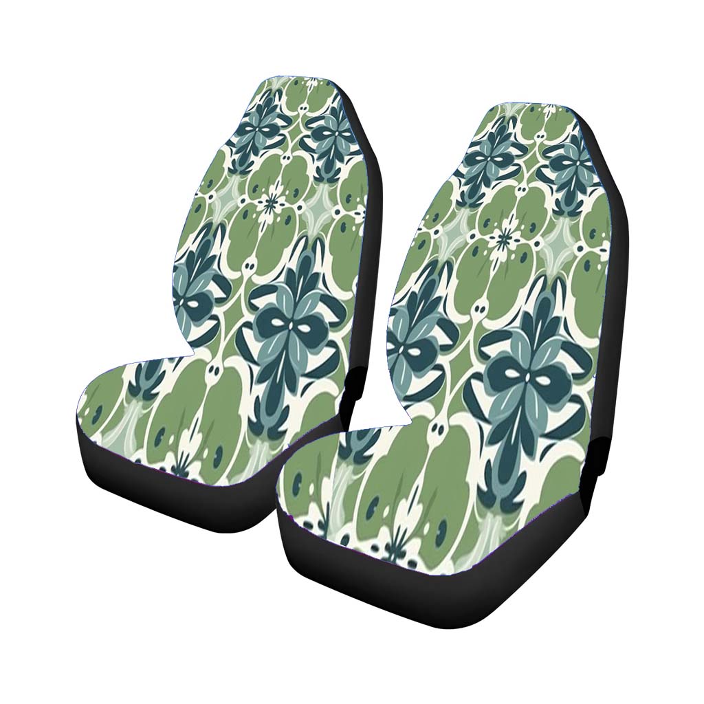 A Seamless Pattern With Blue Flowers And Green Leaves Car Front Seat Covers