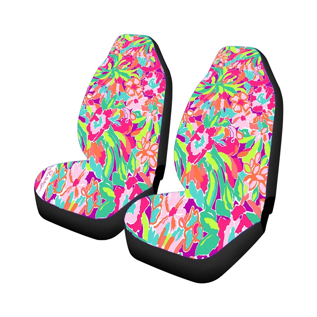 Abstract Flamingo Pattern Lilly Pulitzer Car Front Seat Covers
