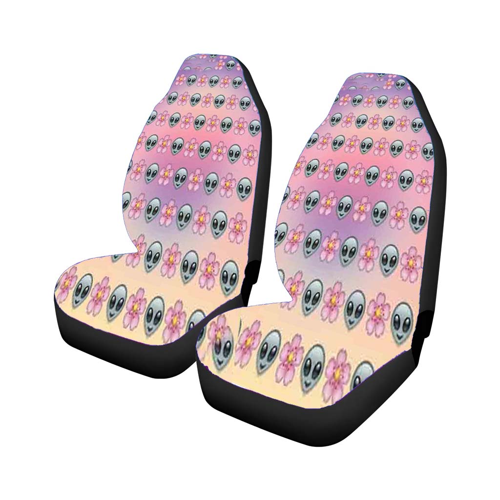 Alien Emoji Flower Car Front Seat Covers