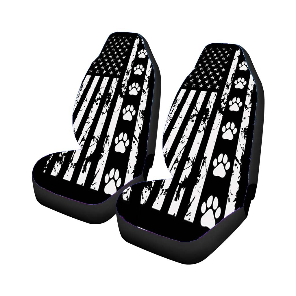 American Flag With Dog Paws Car Front Seat Covers