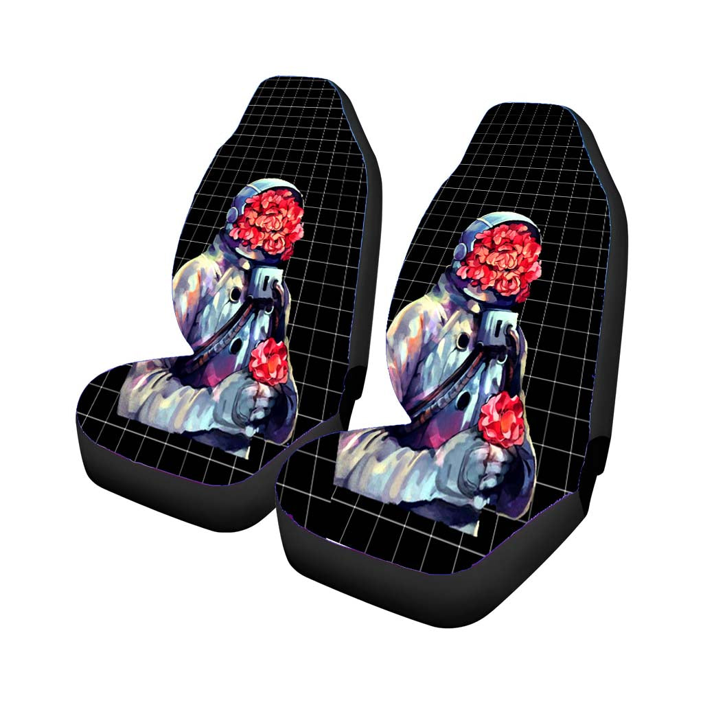 Astronauta Flower Red Square Car Front Seat Covers