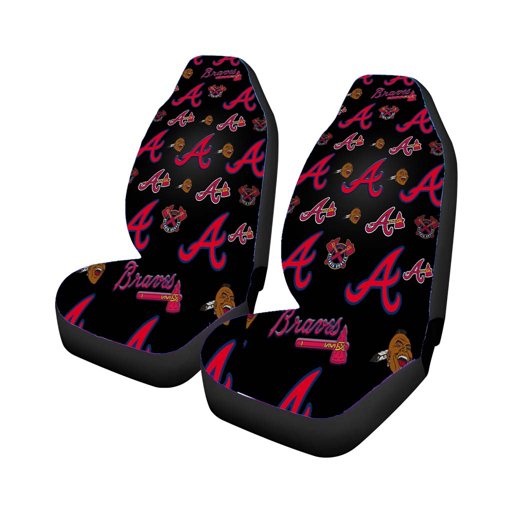 Atlanta Braves Logo Pattern Black Car Front Seat Covers