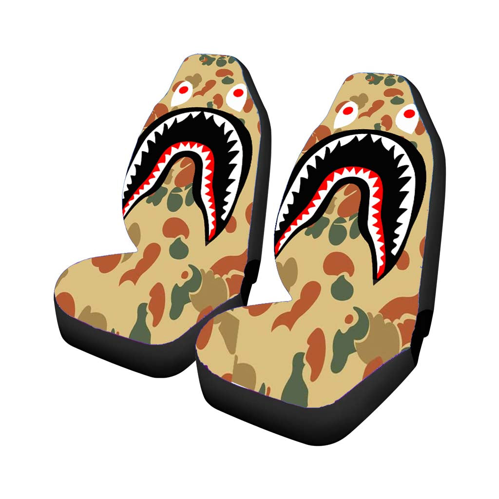 Bape Camo Shark Face Brown Car Front Seat Covers