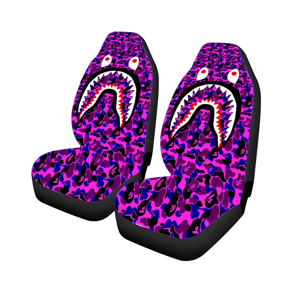Bape Camo Shark Purple Car Front Seat Covers