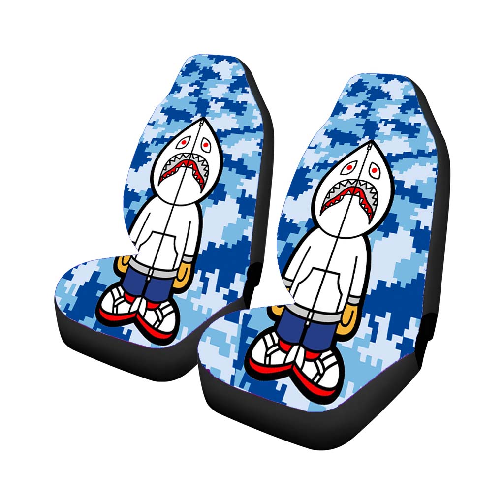 Bape Hoodie Camouflage 8 Bit Blue Background Car Front Seat Covers