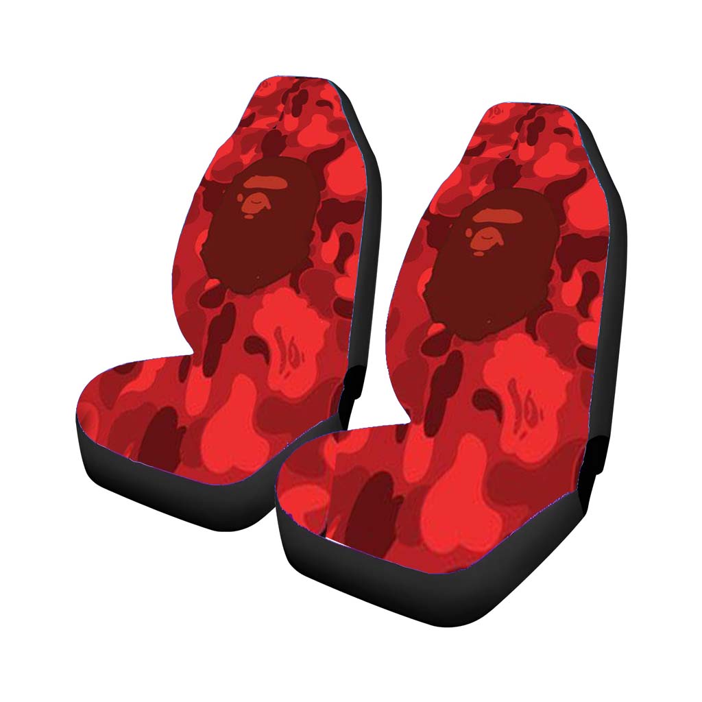 Bape Logo Red Matte Car Front Seat Covers