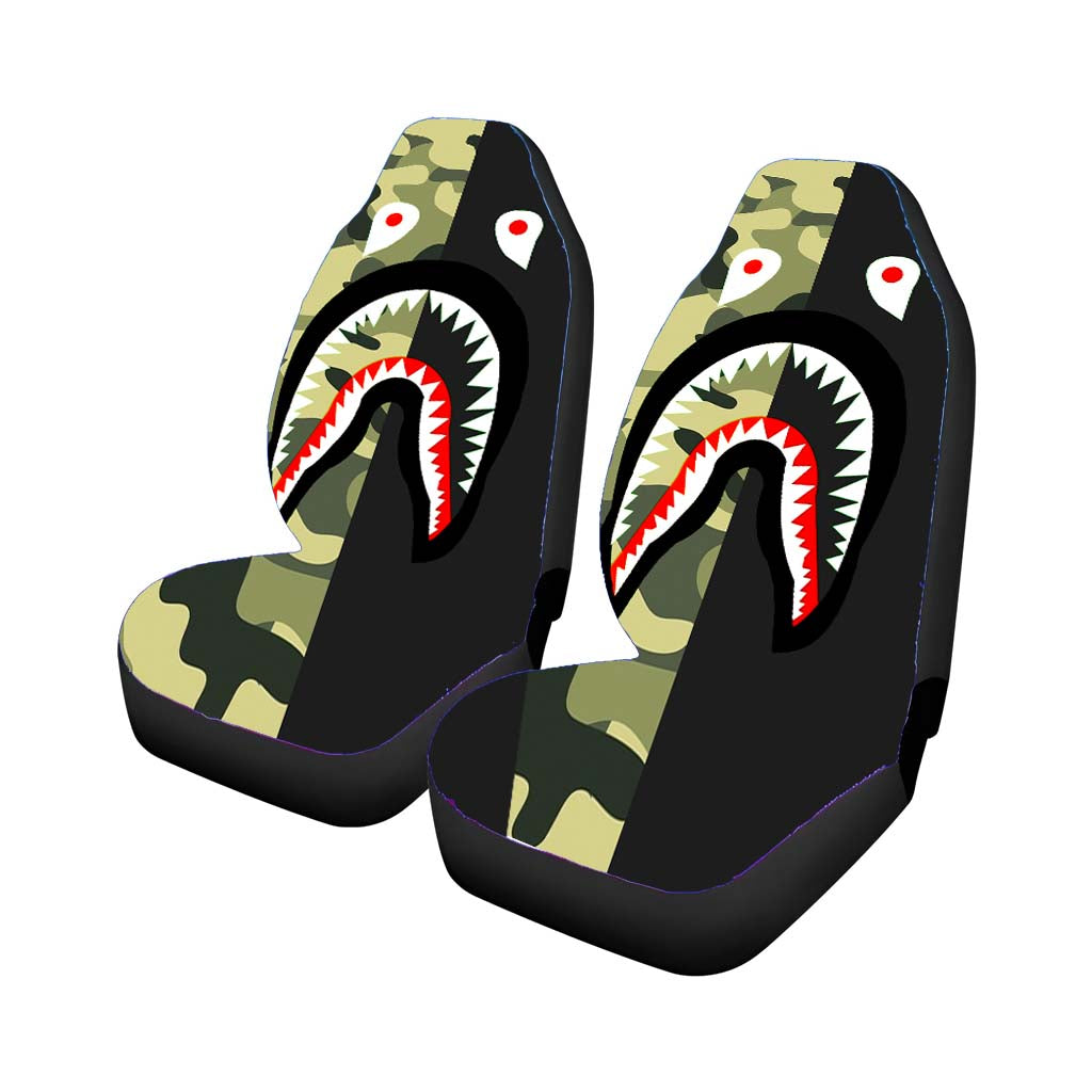 Bape Shark Half Green Camo Car Front Seat Covers