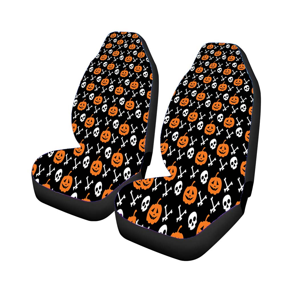 Black Pattern Pumpkins Bone And Head Skeleton Halloween Rear Car Seat Covers