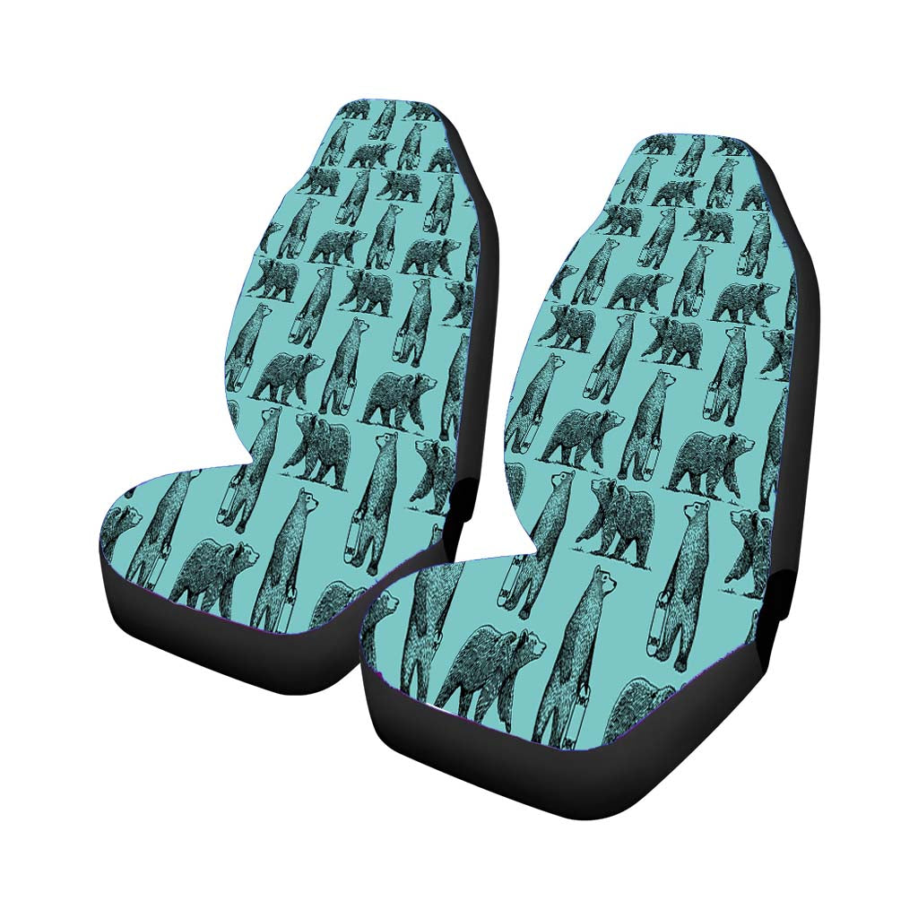 Blue And Black Skate Bear Illustrations Pattern Rear Car Seat Covers