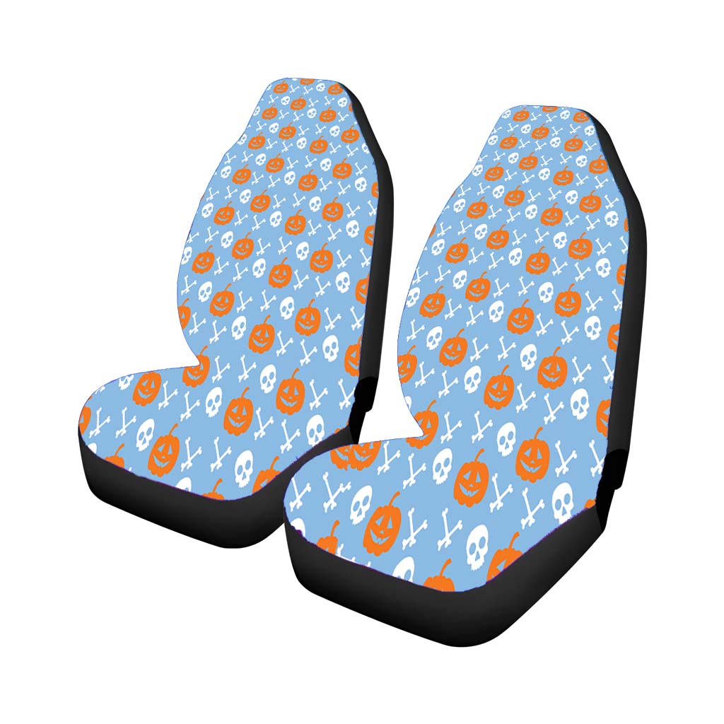 Blue Pattern Pumpkins Bone And Head Skeleton Halloween Rear Car Seat Covers