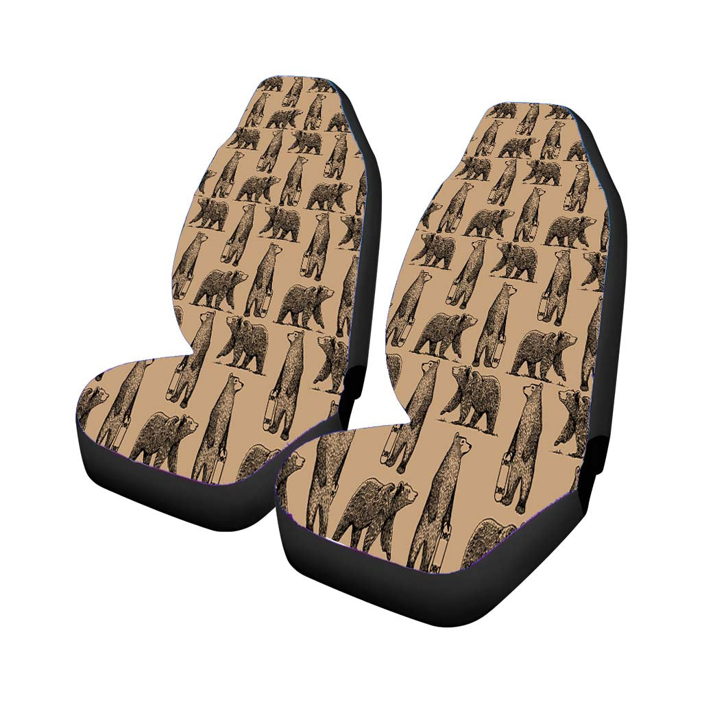 Brown And Black Skate Bear Illustrations Pattern Rear Car Seat Covers
