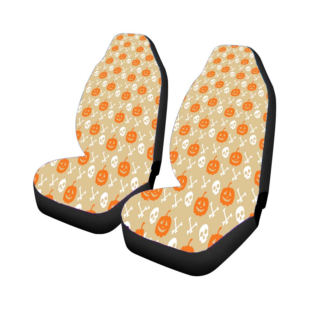 Brown Pattern Pumpkins Bone And Head Skeleton Halloween Prints Rear Car Seat Covers