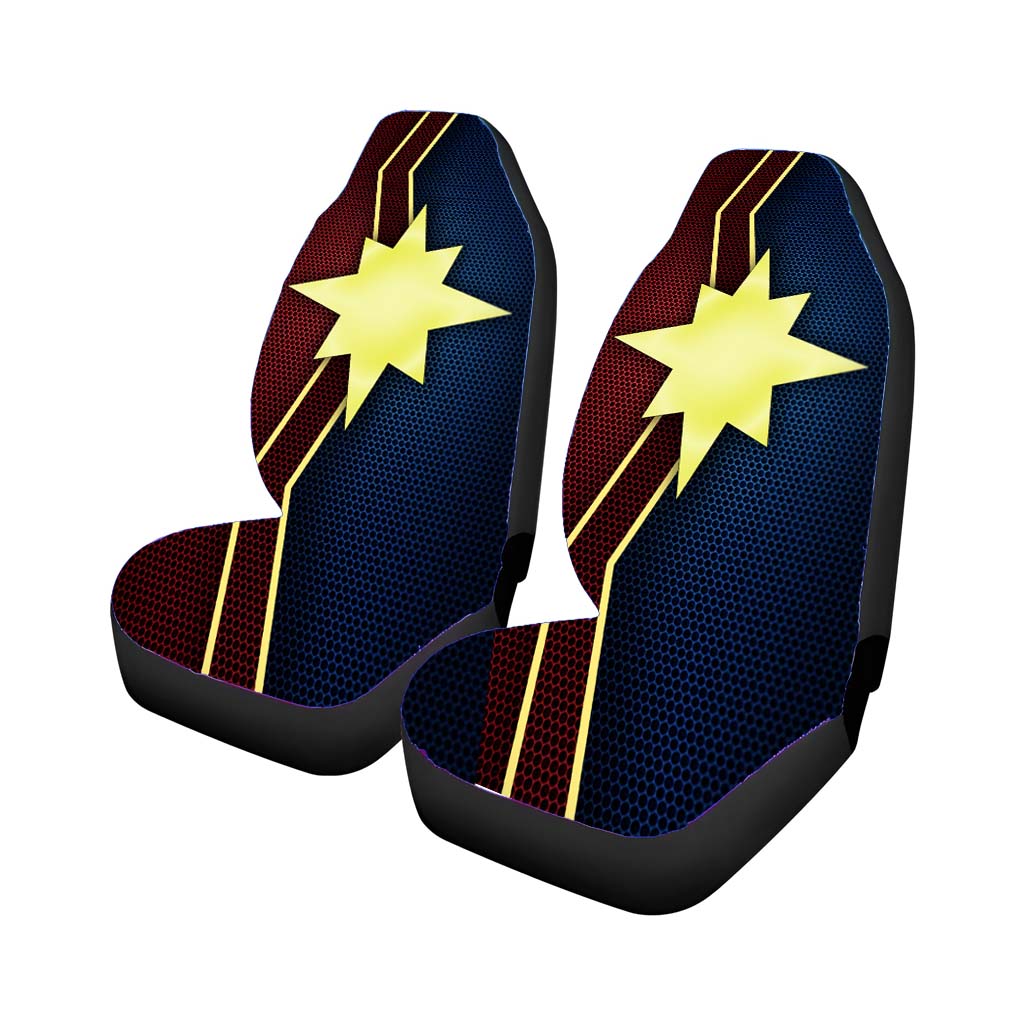 Captain Marvel Logo Carbon Fiber Rear Car Seat Covers